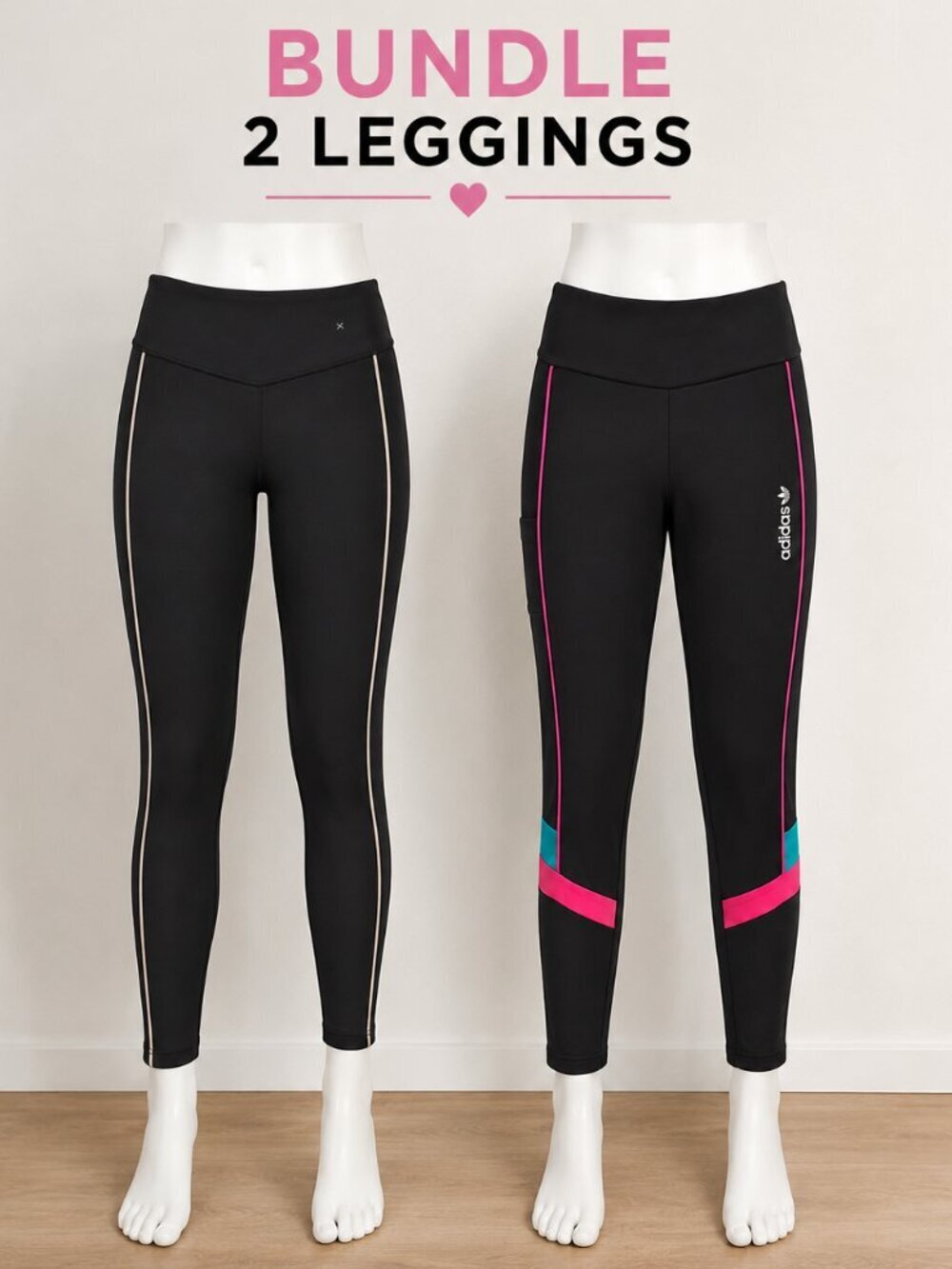 Adidas Originals & Xersion Womens Black Leggings Bundle Size M 2 Pair Activewear